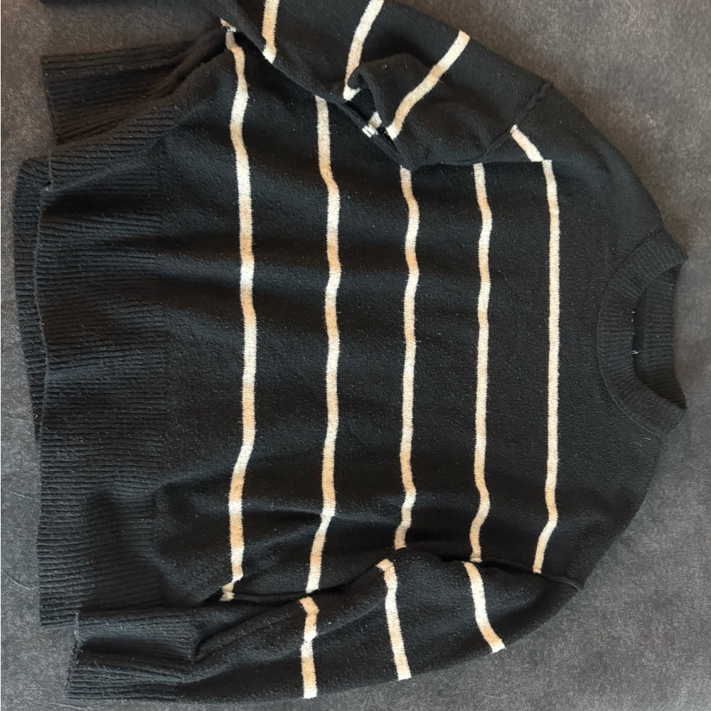 Aerie Black and Cream Striped Crewneck Sweater